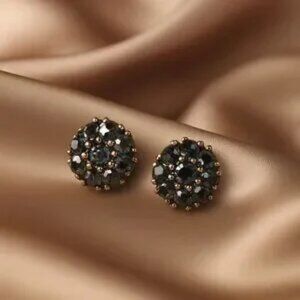 Black & Gold Cluster Stud Earrings – Minimalist Faceted Gem Statement Jewelry